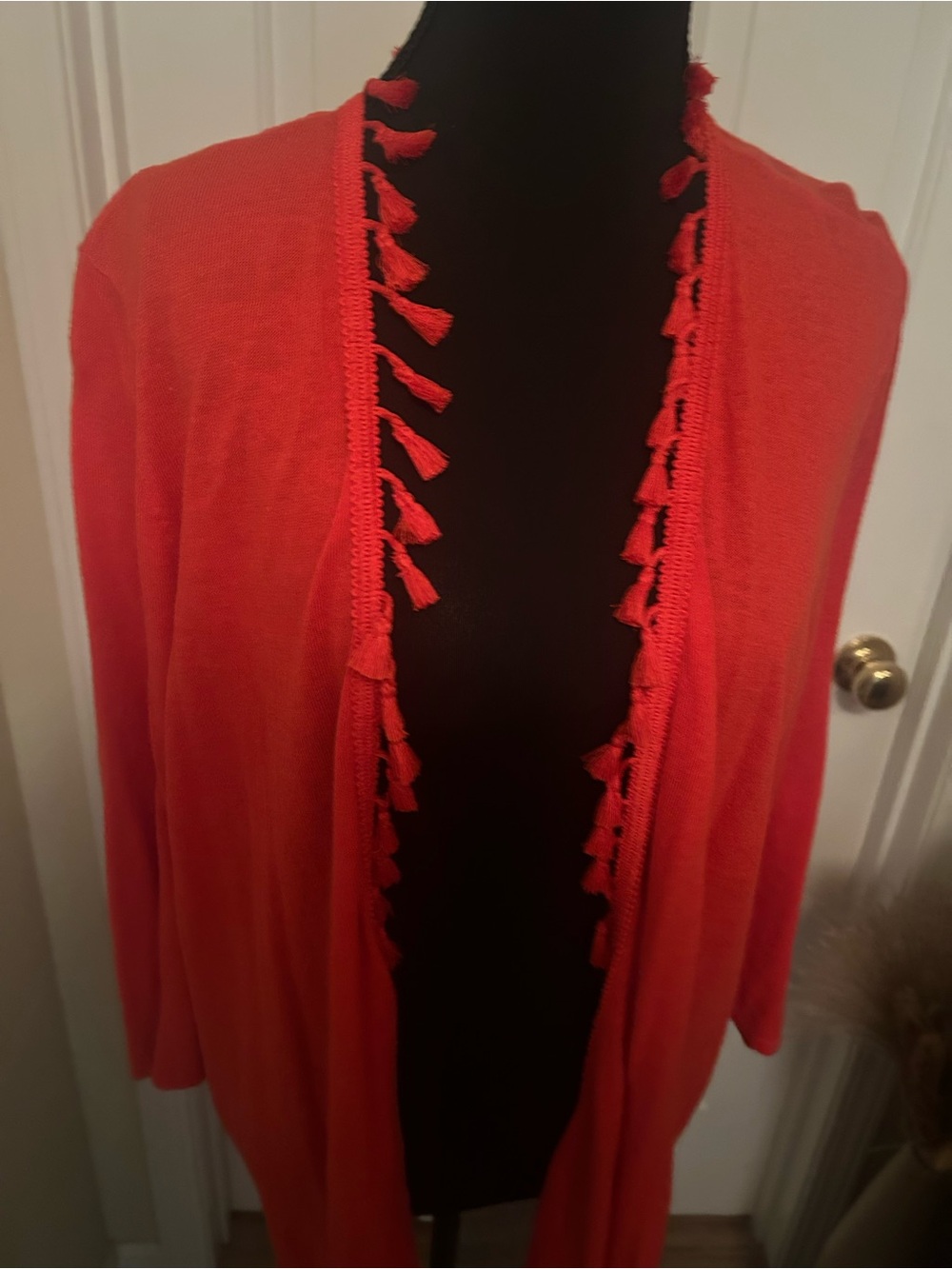 Peck & Peck Women’s Open-Front Tassel Trim Lightweight Tunic - Red